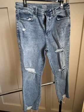 a.n.a Distressed Light Blue Cropped Ankle Jeans